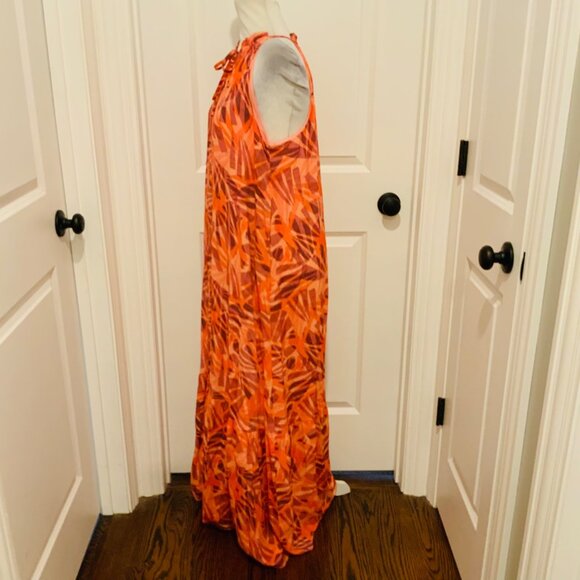 Nine West Orange Geo Print Halter Sleeveless Maxi Dress Large - Picture 4 of 13